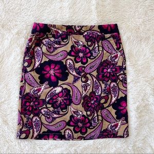 Ann Taylor Factory purple and tan floral and paisley corduroy mini skirt Size 0